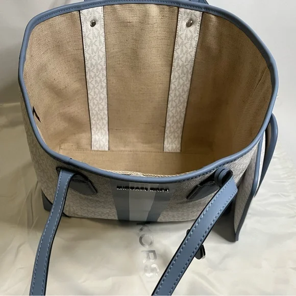 Michael Kors EVA Large Logo Stripe Tote Bag & Pouch MSRP $298